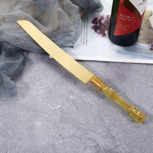 TANG SONG Simple Design Wedding Cake Knife and Serving Set for Parties, Weddings, Birthdays, Anniversaries, Golden