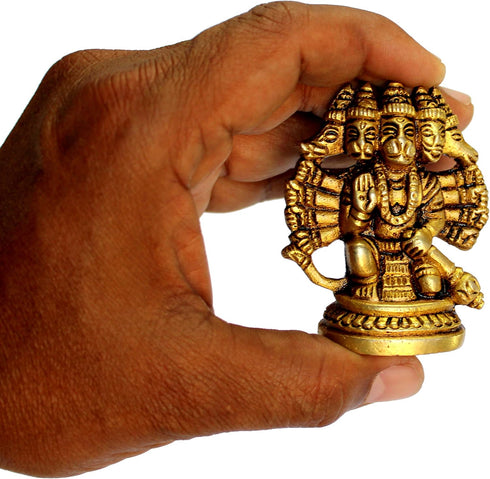 eSplanade Brass Panchmukhi Hanuman Anjaneya Idol, Pavan Putra Bajrangbali Statue, 2.5 Inch