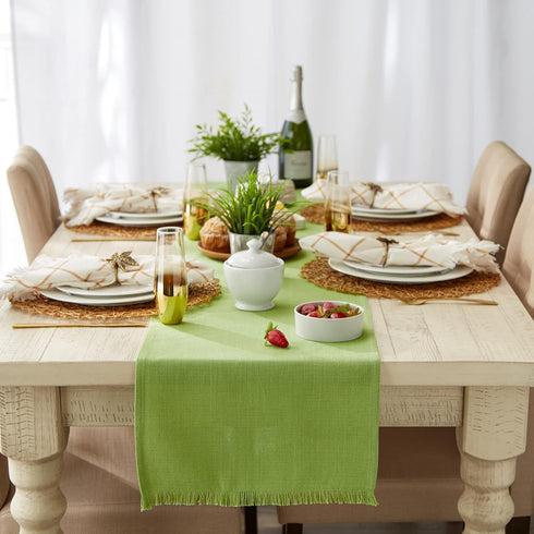 DII Everyday Collection Fringed Solid Table Runner, 14x72, Green