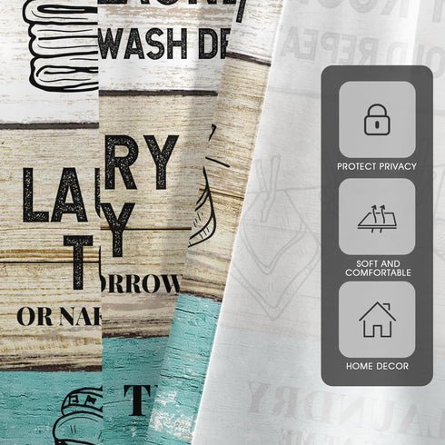 Laundry Kitchen Window Curtain, Rustic Wash Dry Quotes Words, 27.5" W x 45" L Curtains Set for Bedroom, 2 Panels