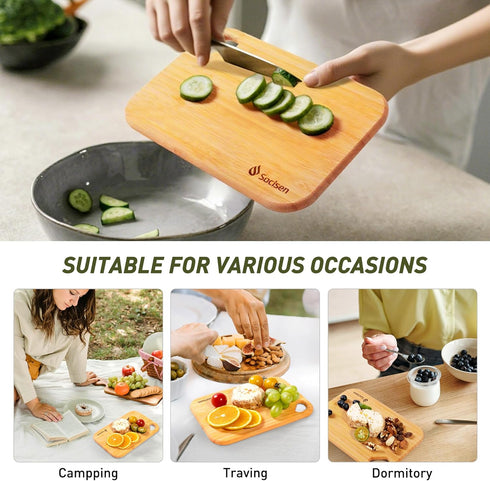 2 Pack 8.6" 6" Set Small Bamboo Wood Cutting Board for Kitchen x Mini Wooden Charcuterie Boards Lightweight Chopping