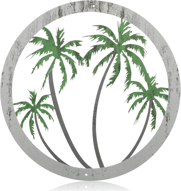 Zhengmy Metal Palm Tree Wall Art Decor - Tropical Hanging Decor for Garden Home Patio Supplies (12'' Green Silver)