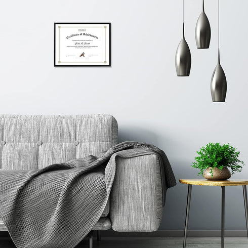 Golden State Art 8.5x11 Aluminum Frame - Real Glass, Metal Frame for 8.5 by 11 inch Document with Easel Stand (Black, 1