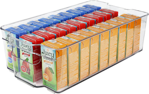 Greenco Stackable Refrigerator and Freezer Storage Bin, 14.8" x 8.3" x 3.75", Clear, with Handles