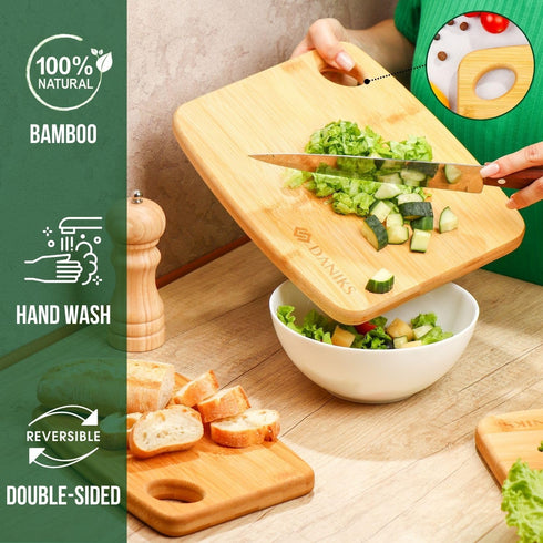 Daniks 100% Organic Bamboo Cutting Board, Heavy Duty Wood Chopping Board, Extra-Thick for Serving, Meat & Veggies, 13x9"