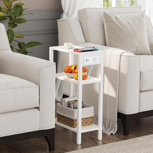 TB01BW079 TUTOTAK Narrow Side Table with Charging Station,Small End Table with USB Ports and Outlets, Skinny Sofa