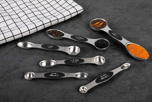 Magnetic Measuring Spoons Set, Stainless Steel Dual Sided Stackable Teaspoon Tablespoon for Dry and Liquid Ingredients