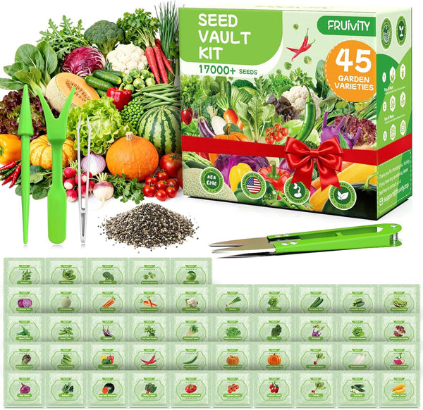 45 Vegetable Seeds Variety Pack - 17,000+ Non-GMO Heirloom for Planting Indoor