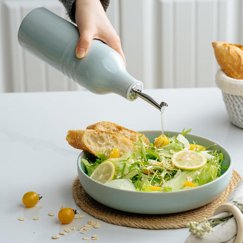 16oz 1 famiware Jupiter Ceramic Olive Oil Dispenser Bottle, Piece Oil Dispenser for Kitchen with Stainless Steel