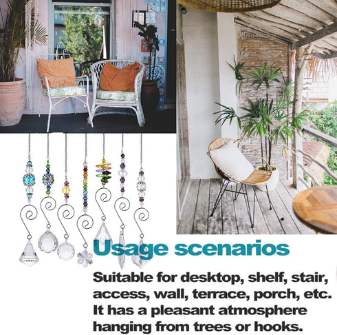 Set 7 H&D HYALINE & DORA Crystal Rainbow Suncatcher Glass Bead Chain Fengshui Hanging Pendant for Window Garden Party