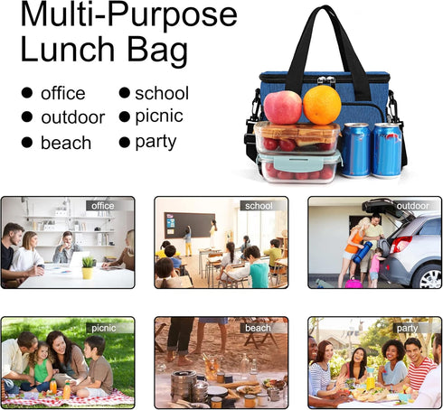 Femuar Insulated Lunch Bags for Women/Men, Leakproof Lunch Cooler Bag for Work Office Picnic - Blue