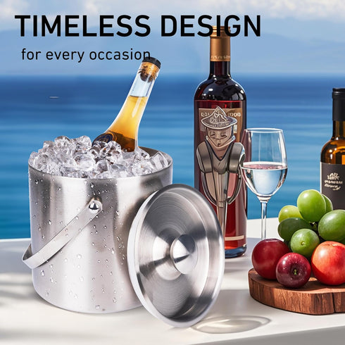 DRAMNYO 3L DREAMYO Double Wall Insulated Stainless Steel Ice Bucket with Scoop for Cocktail Bar,Metal Ice Bucket