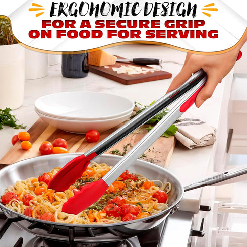 Extra Long 17.3" Tongs for Cooking & Grilling - Heat-Resistant Kitchen Tongs with Silicone Tips for BBQ