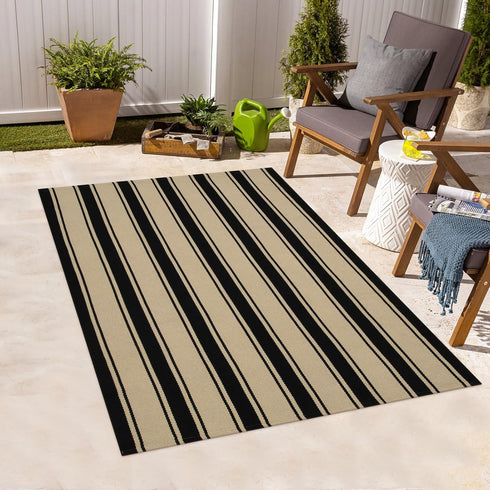 Striped Outdoor Rug 3'x5', Cotton Hand Woven Washable Reversible Layered Door Mat for Entryway Home