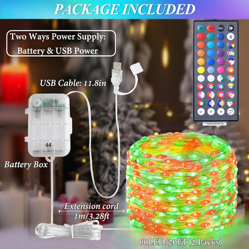 34 2 Pack 40FT 120LED 4th Lovelite Fairy Lights Colors Changing, Total of July String Lights Battery USB Operated