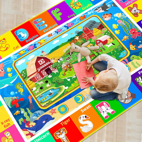 DINSUMRUG (59 39.4 INCH, Kids Rug for Playroom, ABC Educational Rug with Farm Sea Animal Print, Floor Play Mat Carpet