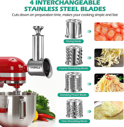 Stainless Steel Slicer Shredder Attachment for KitchenAid Mixer, Cheese Grater Attachment, Food Slicer for KitchenAid
