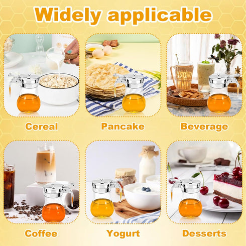 2Pcs 8oz Commercial (1, 2 pack) Syrup Dispenser Honey Pot Glass Honey Dispenser Jar, Maple Syrup Dispenser, Honey