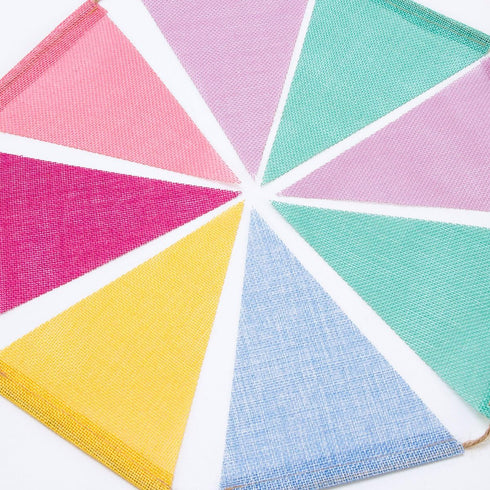 60 Flags Imitated Burlap Pennant Banner, Multicolor Fabric Triangle Rainbow Flag Bunting for Party and Festival