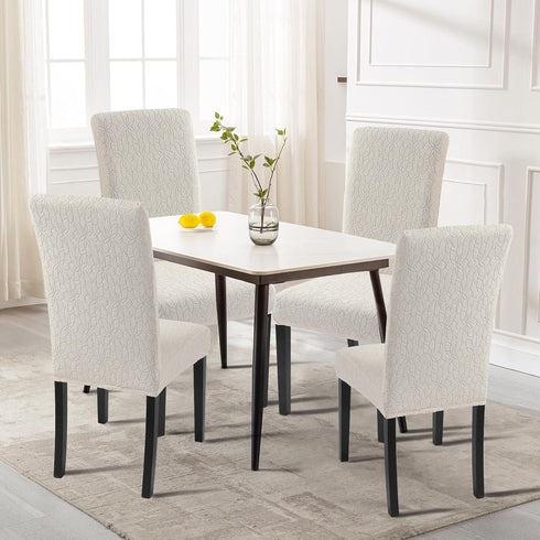 SearchI Jacquard Dining Room Chair Covers, Set of 6, Washable Parsons Chair Slipcover, Beige Floral