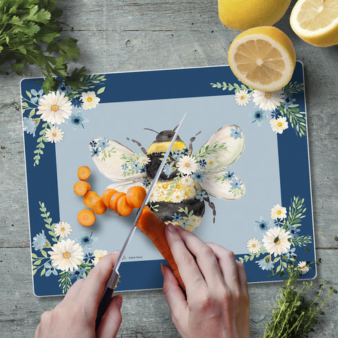 CounterArt Beautiful Bee 3mm Tempered Glass Cutting Board, 10” x 8”, Dishwasher Safe, USA Made