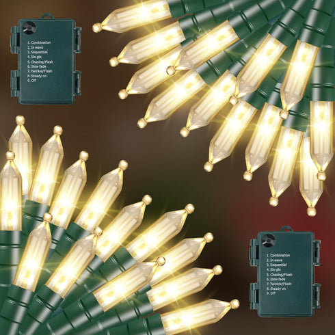 RECESKY 2 Pack Christmas String Lights with Built-in Timer - Total 100 LED