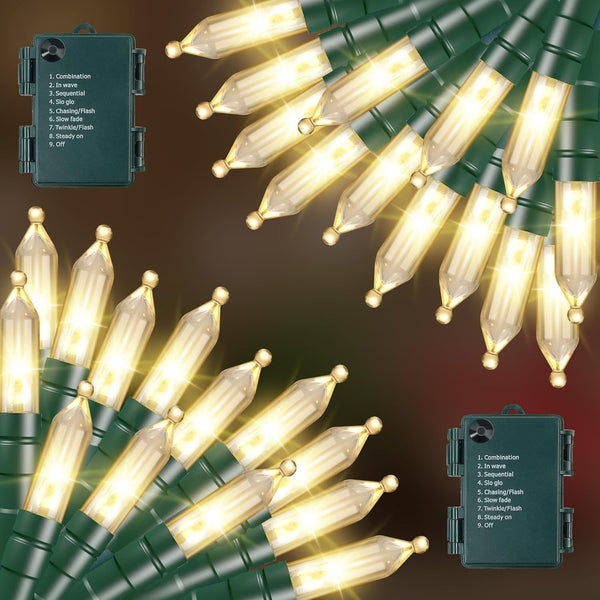RECESKY 2 Pack Christmas String Lights with Built-in Timer - Total 100 LED