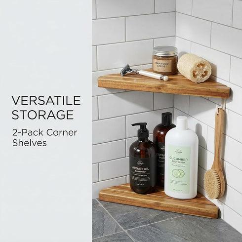 2 Pack Wooden Corner Shower Shelf Triangular Corner Shelf Wooden Bathroom Shelf for Tiled Wall, Shower Corner Shelf, No