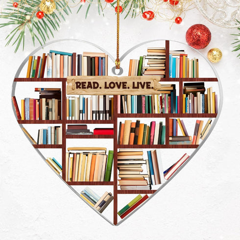 Book Lovers Gifts for Women-Book Ornament Heart Shaped Bookshelf Christmas Decoration with