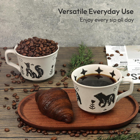 11 oz (Set 4, Ceramic Coffee Mug, Small Novelty Unique Teacup with Handle, Stoneware Cup for Tea Mocha Latte Cappuccino