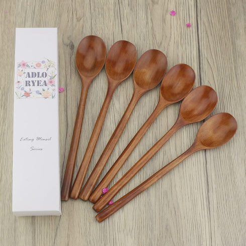 Wooden Spoons, 6 Pieces 9 Inch Wood Soup Spoons for Eating, Mixing, Stirring, Eco-Friendly Kitchen Utensil