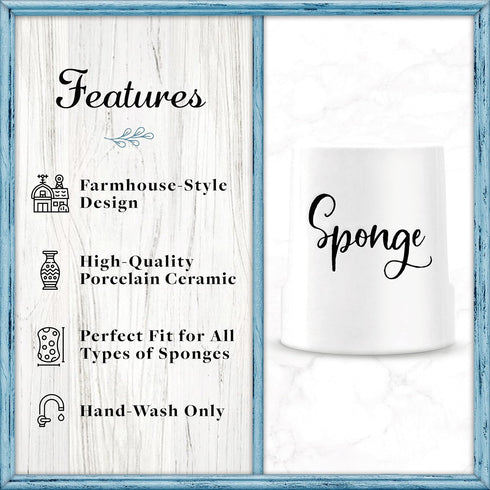 Home Acre Designs Sponge Holder for Kitchen Sink, Rustic Farmhouse Decor, White Ceramic