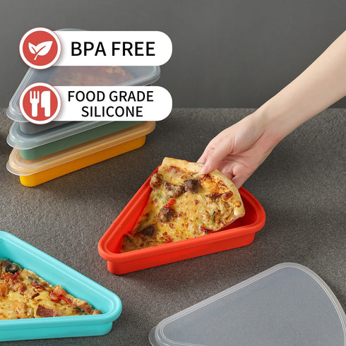 Reusable Silicone Pizza Slice Storage Container - Fits Single Slice up to 16”, 2 Sets (2 Red) with Air-tight Lids