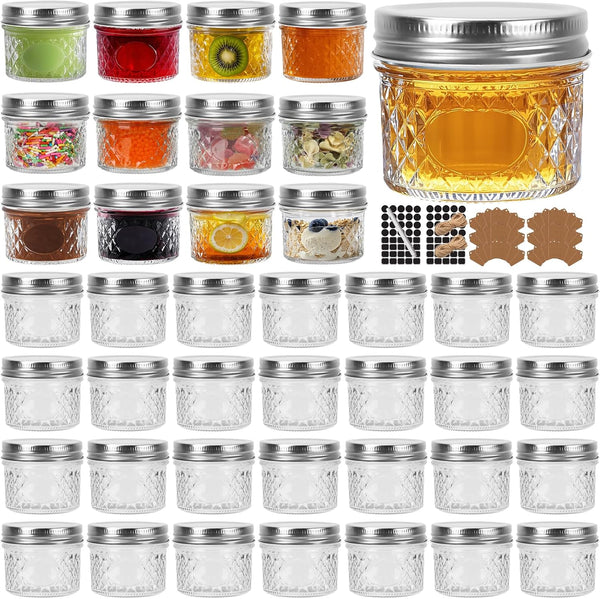 CycleMore 40 Pack 4oz Clear Mason Jars With One Piece Silver Lids,