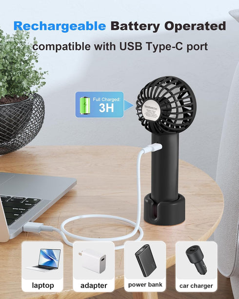 2-Pack Handheld Fan Portable Fan for Travel, 3 Speeds Mini Battery Operated Fan with Base Lanyard, Pink+Black