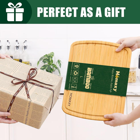 Homaxy Large Bamboo Cutting Boards for Kitchen, 14.5x11.5" Wood L Cutting Board with Juice Groove