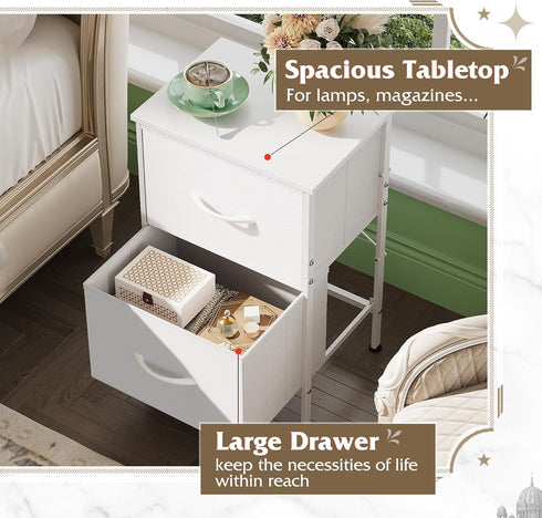 WLIVE White Nightstand with 2 Drawers, Small Dresser for Bedroom, Bedside Furniture, College Dorm