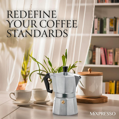 Mixpresso 3 Cup Moka Pot Cuban Coffee Maker for Gas, Electric Stove Top, Classic Italian Espresso Maker, 5 Oz