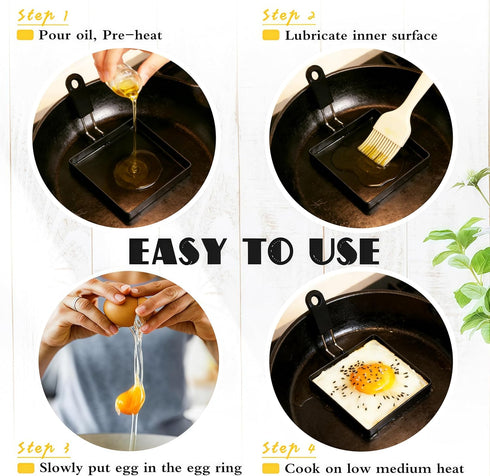 4 Pack Egg Rings for Frying Eggs, Round & Square Egg Cooking Stainless Steel, for English Muffins Pancake