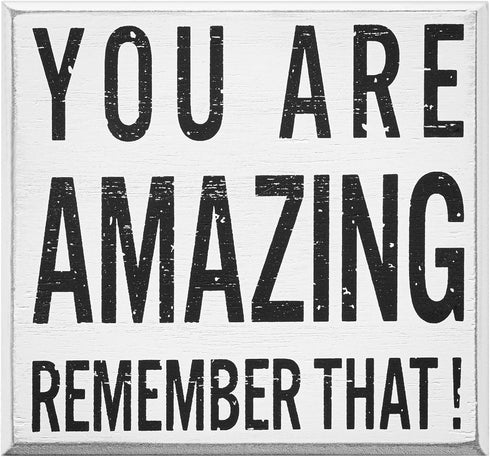 Inspirational Wooden Box Sign, You are Amazing Remember That Motivational Quote Desk Decor for Home Office Bedroom