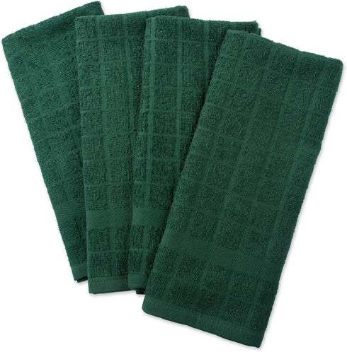 DII Basic Terry Collection Windowpane Dishtowel Set, 16x26, Dark Green, 4 Piece