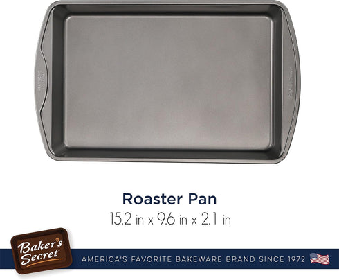 Baker's Secret Nonstick Roaster Pan 13"x9", Carbon Steel Oven Roasting Pan with Premium Food-Grade Coating, Non-stick Grill Pan, Cookware Accessories - Classic Collection