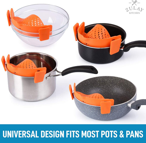 Zulay Silicone Pot Strainer - Adjustable Snap On Strainer for Most Pans & Pots, Food Grade, Heat Resistant, Colander
