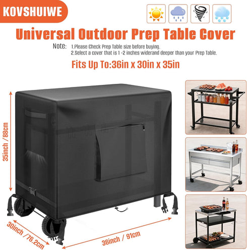 36"L 30"W 35"H Kovshuiwe x x Outdoor Dining Table Cover, Stainless Steel Grill Cart Trolley with Wheels, Three-Shelf