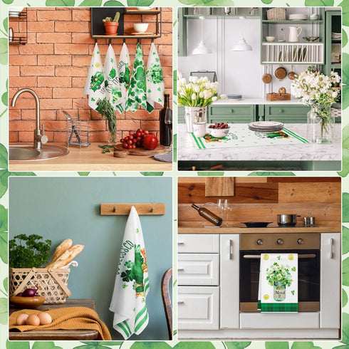 Zubebe 6 Pcs St. Patrick's Day Kitchen Towel Irish Lucky Shamrock Watercolor Gnome Dish Towels