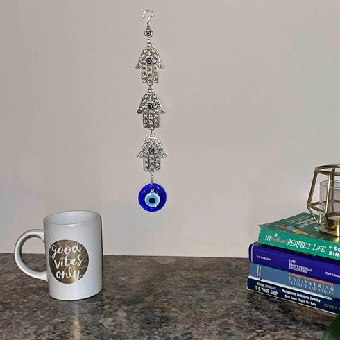 Demiwares Evil Eye Protection Charm - Hamsa Fatima Holy Hand with Evil Eye Glass, Handmade Turkish Ornament