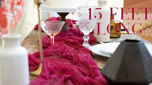 LS Designs Rustic Gauze Cheesecloth Table Runner - 36 x 180 inches (Carmine Red), Open Edge, Non-seared for Weddings