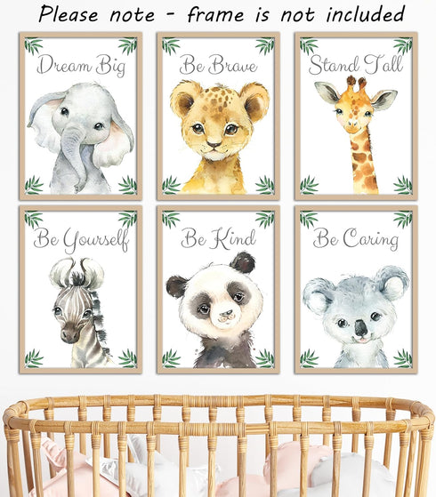 Set 6 (8x10) Baby Safari Animals for Girl or Boy Nursery Bedroom, of Unframed Wall Art Prints, Jungle Leaves Quote