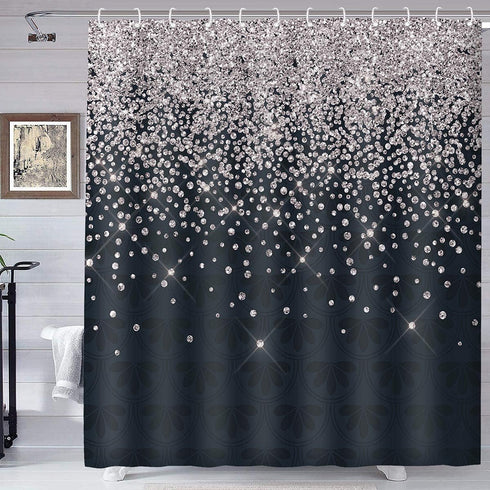 Silver Gray Bokeh Shower Curtain, Falling Snow Night Sky Stars 3D Printed Fabric Bathroom Curtain, 70 x 72 Inch