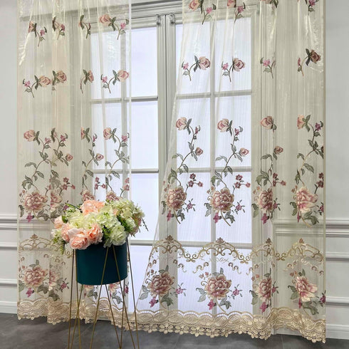 Luxury Embroidered Sheer Curtain for Living Room, 84 inch Length, Custom Elegant Luxurious Embroidery Drape (39x84 inch)
